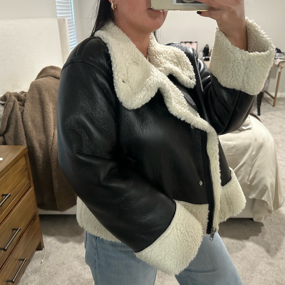 Faux Leather Sherpa Jacket